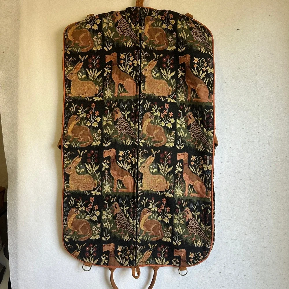 Vintage Tapestry Garment Bag Hunting Dog Rabbit Pheasant Travel Suit Bag Talon